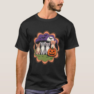 Camiseta Abóbora de Gato Antigo Floral de Halloween Tempora