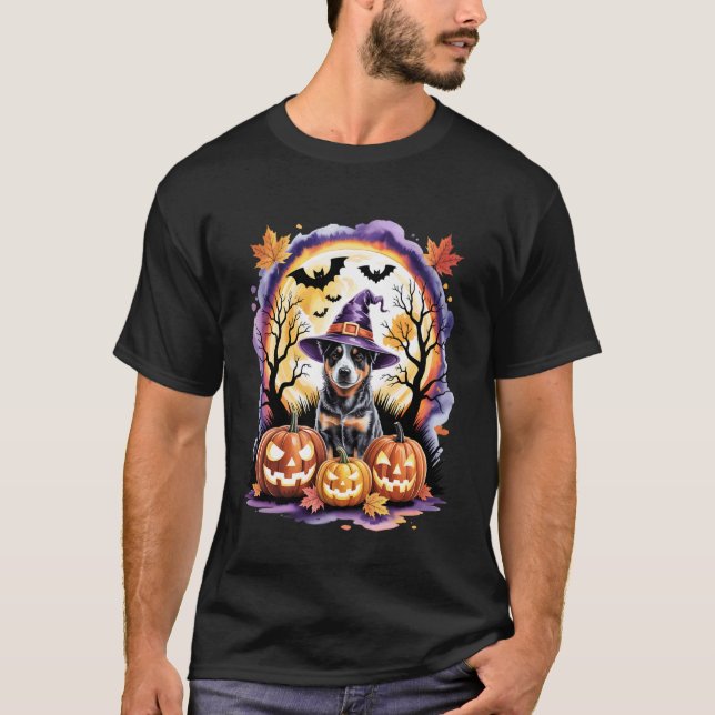 Camiseta Abóbora de Halloween Assustadora Blue Heeler Austr (Frente)