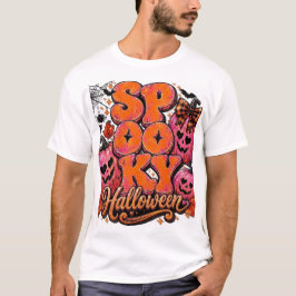 Camiseta Abóbora de Halloween Assustadora Rosa e Laranja Fo