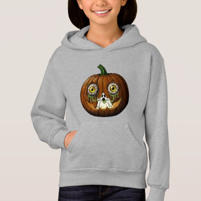 Camiseta Abóbora de Halloween com Fantasma Sinistro e Olhos (Frente)