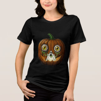 Camiseta Abóbora de Halloween com Fantasma Sujo de Olhos