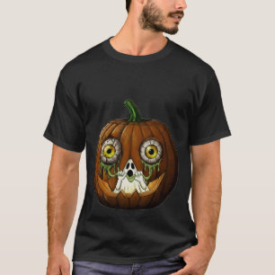 Camiseta Abóbora de Halloween com Fantasma Sujo de Olhos