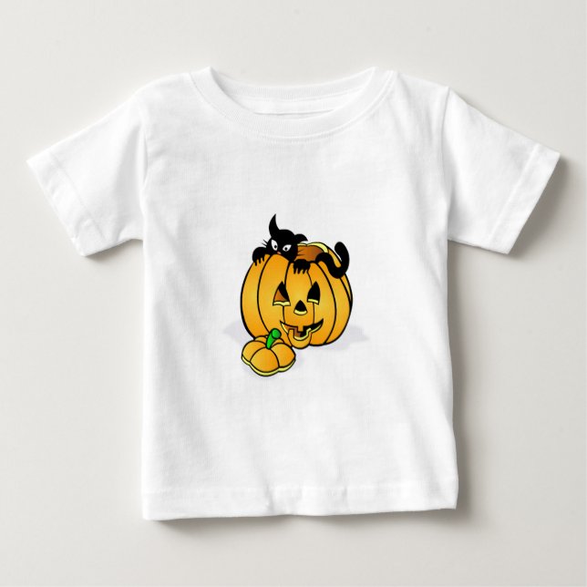 Camiseta Abóbora de Halloween com Gato Negro (Frente)