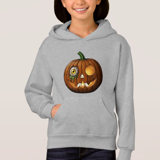 Camiseta Abóbora de Halloween com Olho Místico e Mãos de Es (Frente)