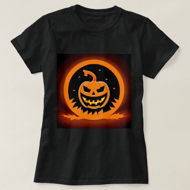 Camiseta Abóbora de Halloween com Rosto Sinistro (Frente do Design)