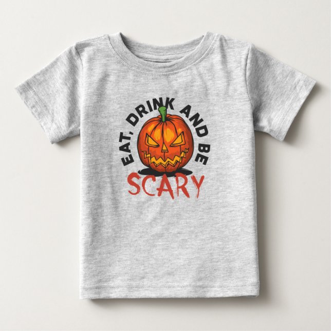 Camiseta Abóbora de Halloween Coma, Beba e Seja Assustador (Frente)