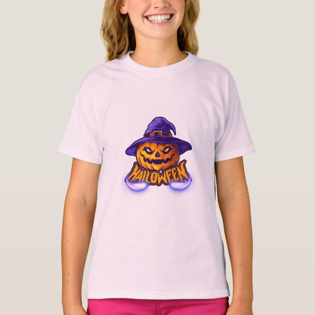 Camiseta Abóbora de Halloween da Menina (Frente)