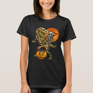 Camiseta Abóbora de Halloween de Dinossauro Esqueleto para 