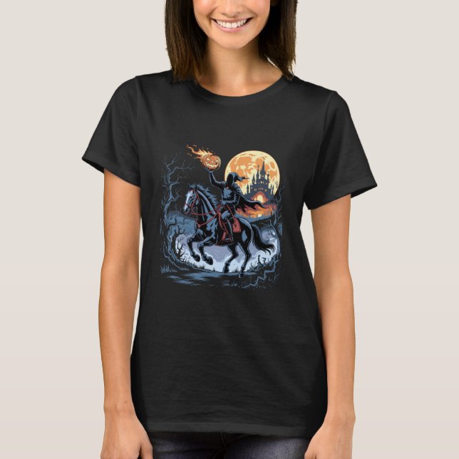 Camiseta Abóbora de Halloween do Cavaleiro Sem Cabeça Vinta (Frente)