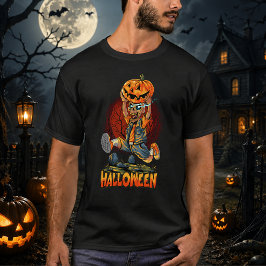 Camiseta Abóbora de Halloween do Esqueleto Assustador