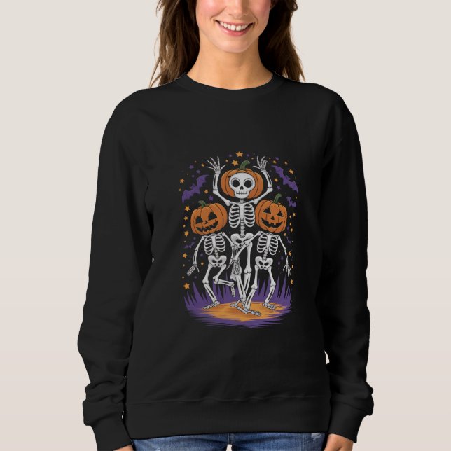 Camiseta Abóbora de Halloween do Esqueleto Dançante (Frente)