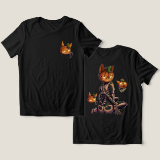 Camiseta Abóbora de Halloween Esqueleto de Gato Assustador