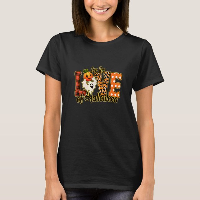 Camiseta Abóbora de Halloween Fofa Leopardo Amor Fantasma d (Frente)