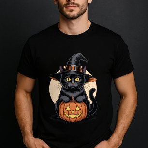 Camiseta Abóbora de Halloween Gato Preto
