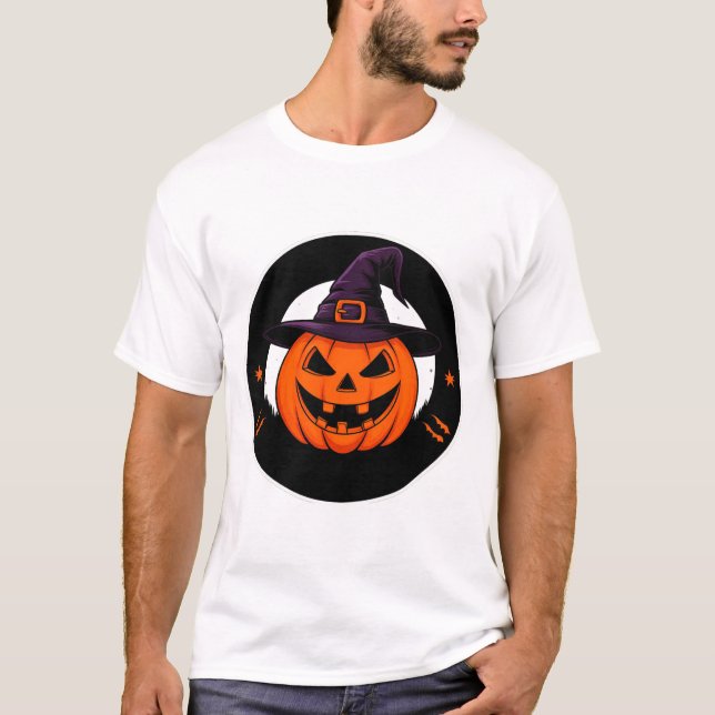 Camiseta Abóbora de Halloween Jack O Lantern Bruxa Fofa 🎃 (Frente)