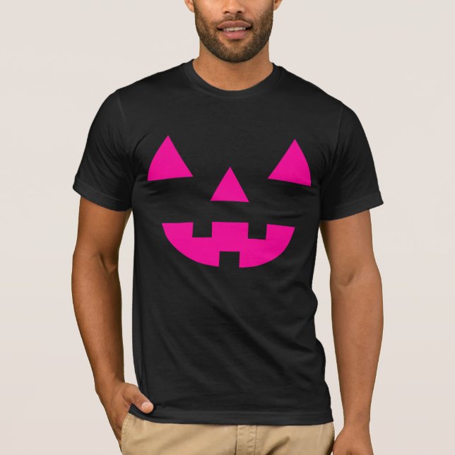 Camiseta Abóbora de Halloween Jack O Lantern Face Rosa (Frente)