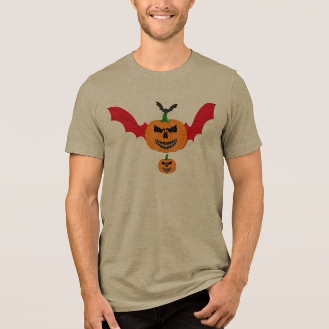 Camiseta Abóbora de Halloween Morcego Vampiro Malvado Jack  (Frente)