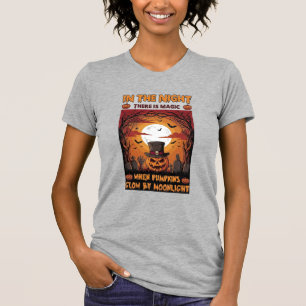 Camiseta Abóbora de Halloween Noturna Chapéu Alto Morcego C