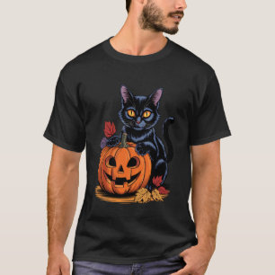 Camiseta Abóbora de Halloween Retro Gato Preto Criança Pequ