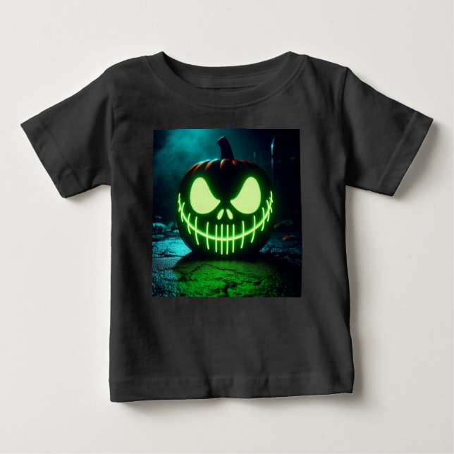 Camiseta Abóbora de Halloween verde-assustadora (Frente)