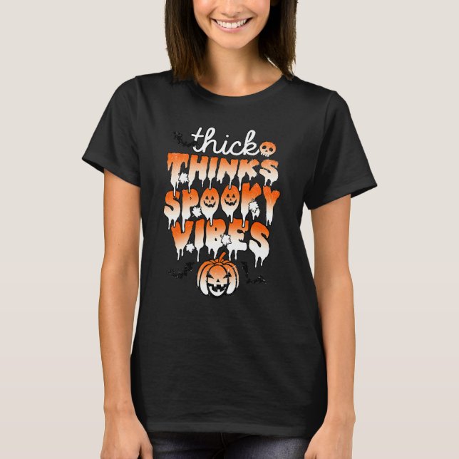 Camiseta Abobora de Halloween Vibes Assustadores Espessos e (Frente)