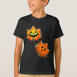 Camiseta Abóbora de Jack-O-Lantern Assustadora Folha de Bor