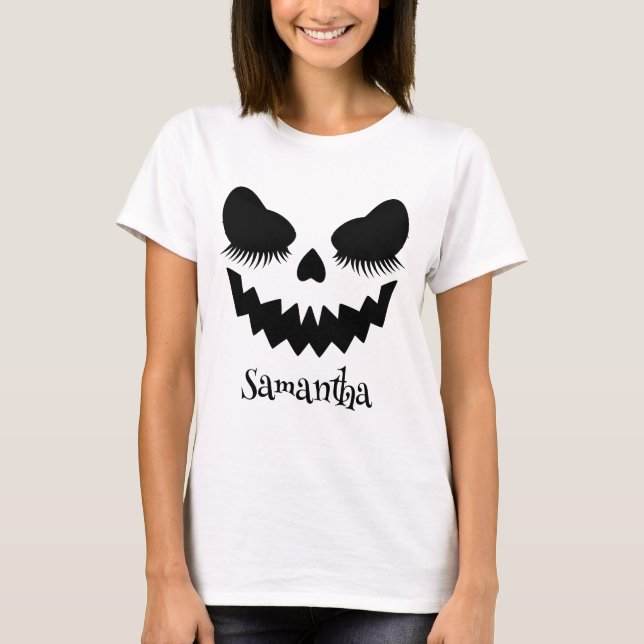 Camiseta Abóbora de Lanterna de Jack Rosto de Halloween (Frente)