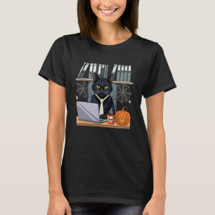 Camiseta Abóbora de mesa de escritório de gato preto de Hal