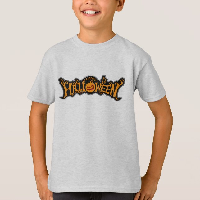 Camiseta Abóbora de olhos rubis com moldura prateada Feliz  (Frente)