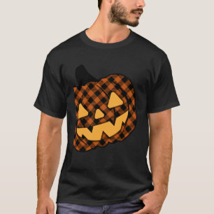 Camiseta Abóbora de outono fofa Jack-O-Lantern Xadrez Búfal