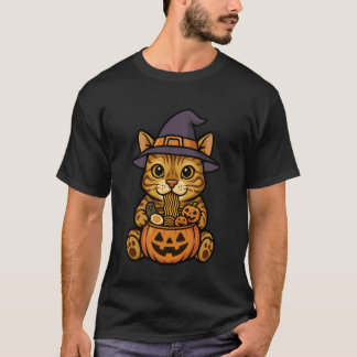 Camiseta Abóbora de Ramen Japonês com Gato Bengala Assustad