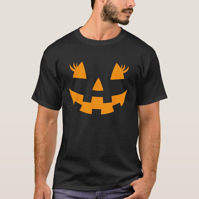 Camiseta Abóbora de rosto de Jack O Lantern Cílios de Hallo (Frente)