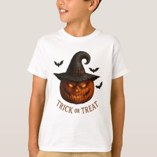 Camiseta Abobora de Treta ou Travessura com Chapéu de Bruxa