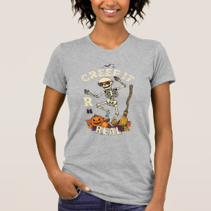 Camiseta Abobora de Vassoura de Esqueleto Dançante Creep It