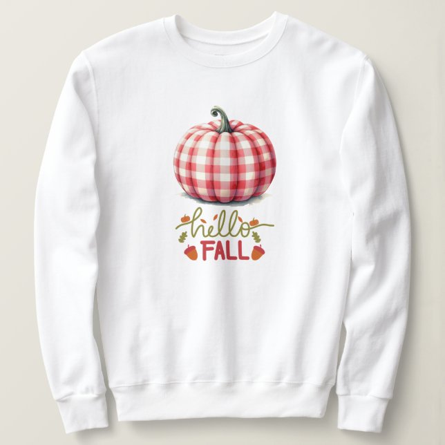 Camiseta Abóbora de xadrez de outono (Frente do Design)