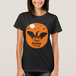 Camiseta Abóbora do Halloween voando com o Chapéu das Bruxa