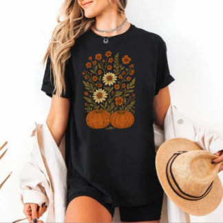 Camiseta abóbora e flor