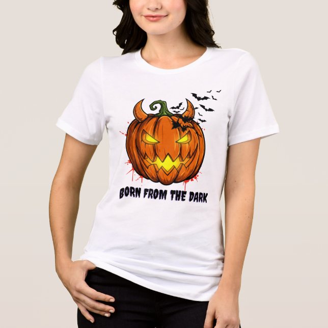 Camiseta Abóbora e Morcegos de Halloween - Gráfico (Frente)