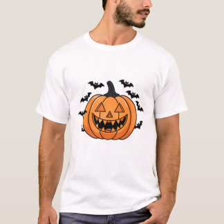 Camiseta Abóbora e Morcegos Fofo de Halloween