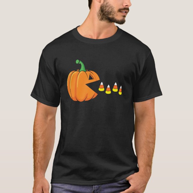 Camiseta Abóbora engraçada de Halloween comendo Candy Corn (Frente)