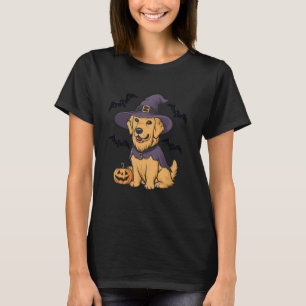 Camiseta Abóbora Engraçada Morcego Bruxa Cachorro Retriever