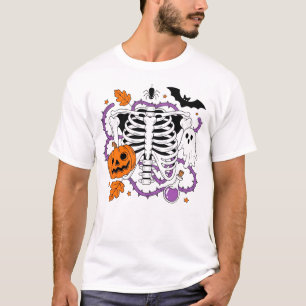 Camiseta Abóbora Esqueleto de Halloween Gótico Assustador S