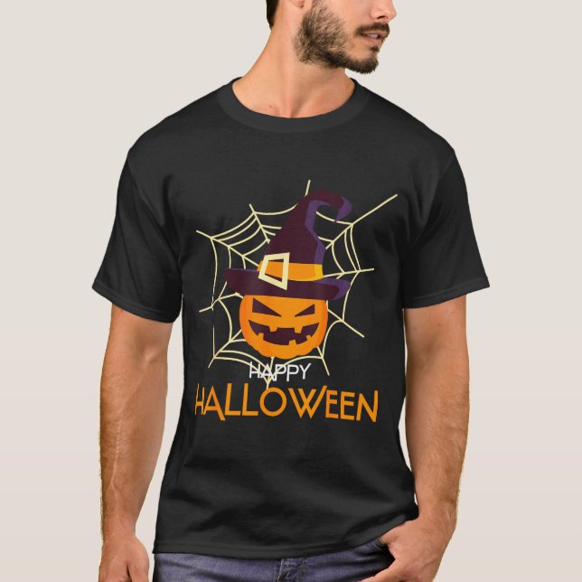Camiseta Abóbora face jack o lantern teia de aranha hallowe (Frente)