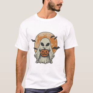 Camiseta Abóbora Fantasma Alien Halloween Noite Assustadora