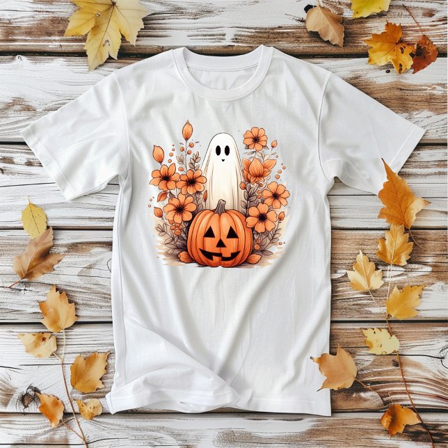 Camiseta Abóbora Fantasma Floral de Halloween (Criador carregado)
