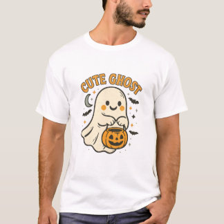 Camiseta Abóbora Fantasma Fofa Arte Retro de Halloween