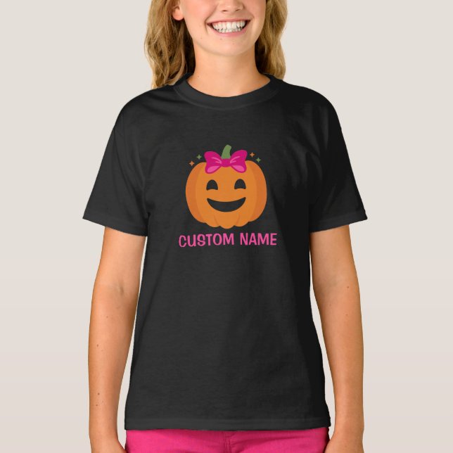 Camiseta Abóbora Fofa Com Laço Rosa (Frente)