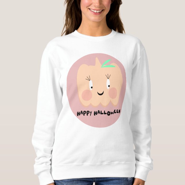Camiseta Abóbora Fofa Letras Retrô Feliz Halloween (Frente)