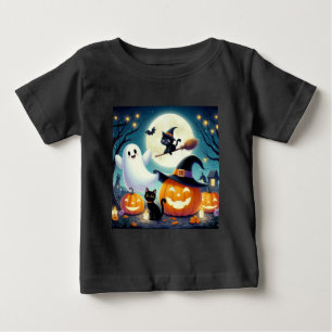 Camiseta Abóbora, gata e fantasma do Halloween