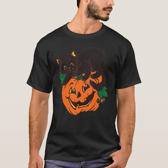 Camiseta Abóbora Gato Lanterna Jack O Lantern Halloween ao  (Frente)